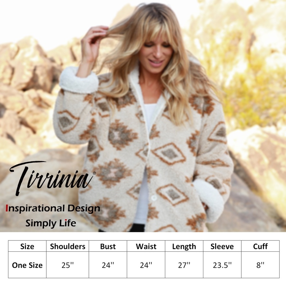 Tirrinia Reversible Sherpa Jacket Aztec Western Hooded Fleece Cozy Boho OS